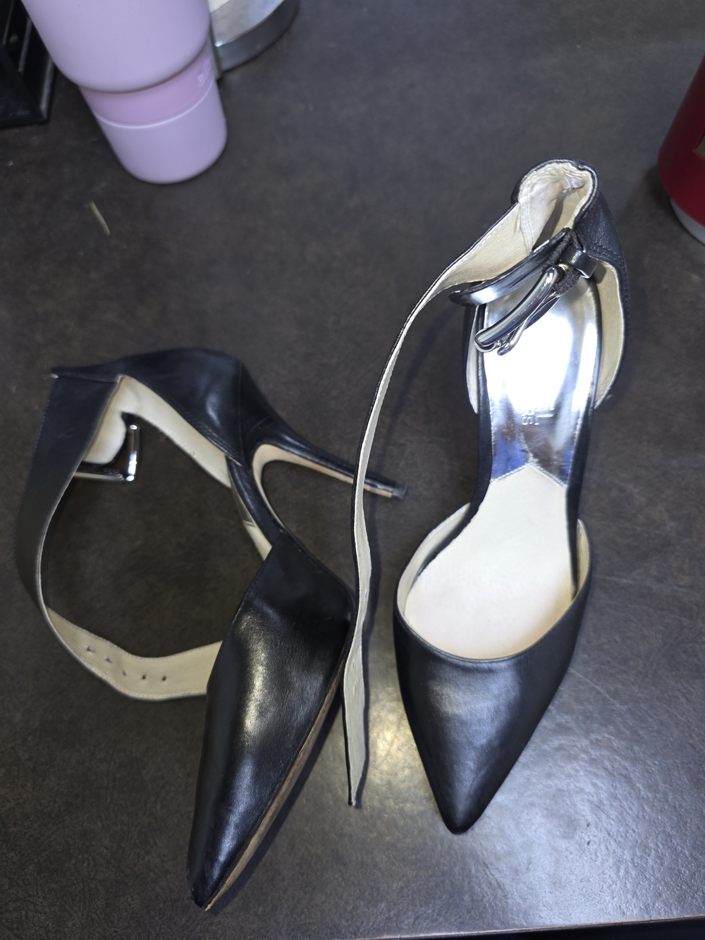 Black Pointed-Toe Ankle-Strap Pumps - Brand Unlisted